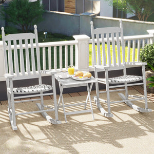 High-Back Acacia Wood Outdoor Rocking Chair with Solid Rocking Base-White