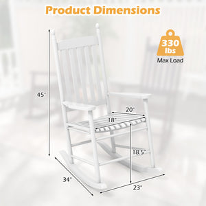 High-Back Acacia Wood Outdoor Rocking Chair with Solid Rocking Base-White