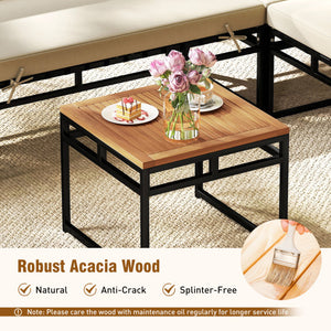 7 Piece Patio Acacia Wood Dining Set Solid Wooden Dining Furniture with Umbrella Hole