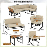 6 Piece Outdoor Sectional Sofa Set Metal Conversation Set with Cushions-Beige