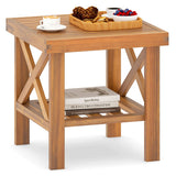 Outdoor Side Table with Storage Shelf for Small Space