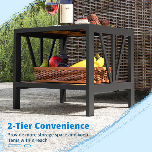 Outdoor Side Table with Umbrella Hole and Storage Shelf for Porch
