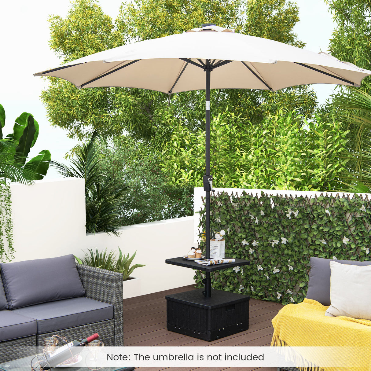 175 LBS Outdoor Fillable Umbrella Base with Table Tray-Black
