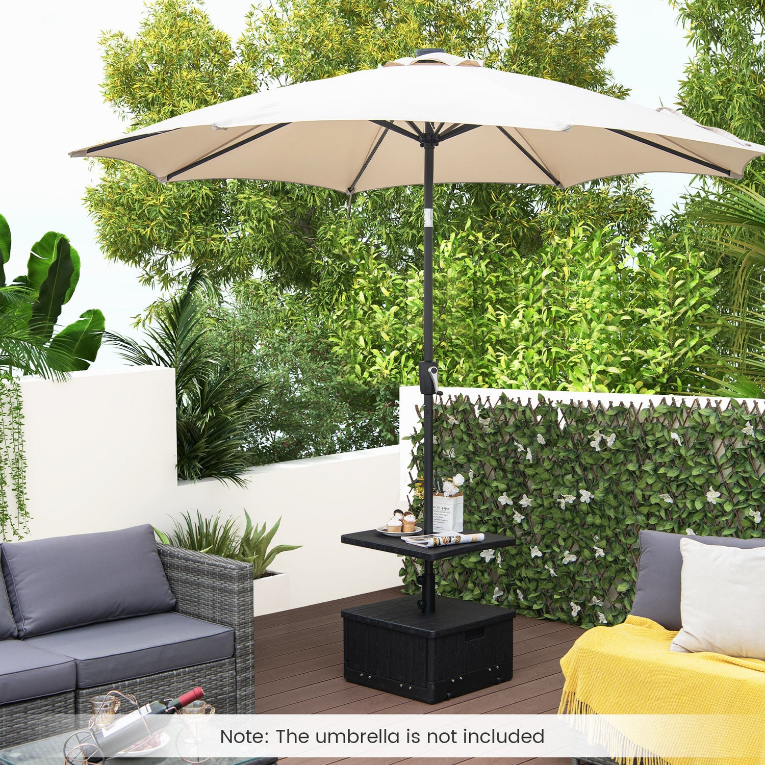 175 LBS Outdoor Fillable Umbrella Base with Table Tray-Black