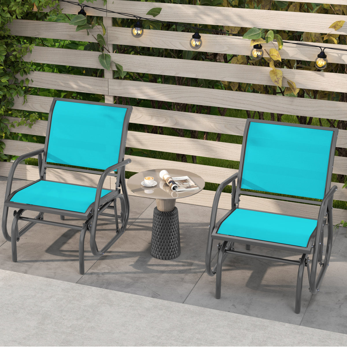 Outdoor Single Swing Glider Rocking Chair with Armrest-Turquoise