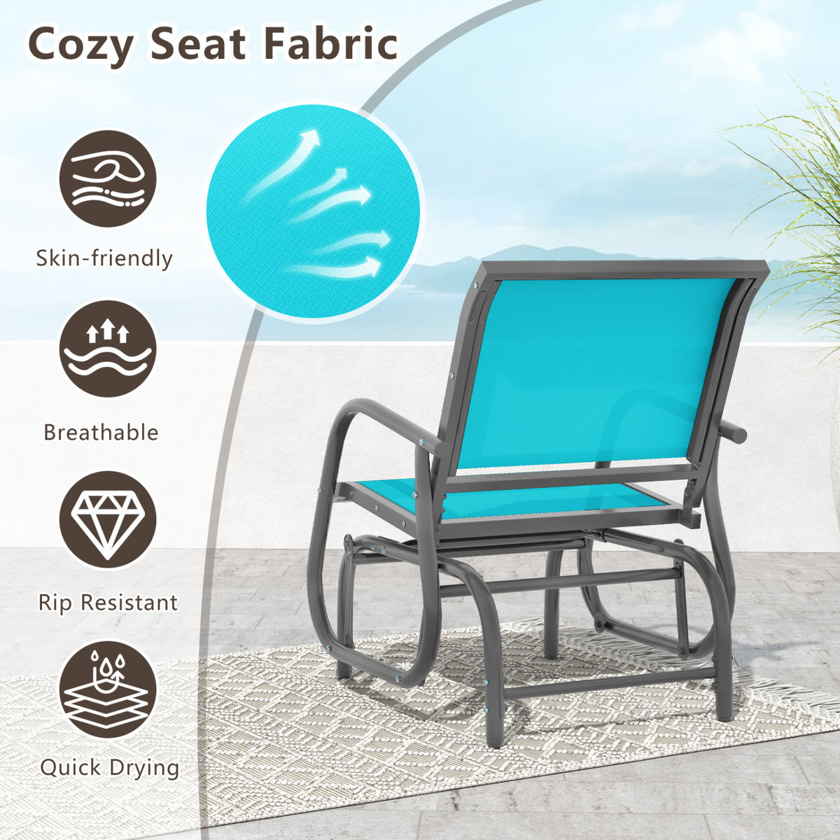 Outdoor Single Swing Glider Rocking Chair with Armrest-Turquoise