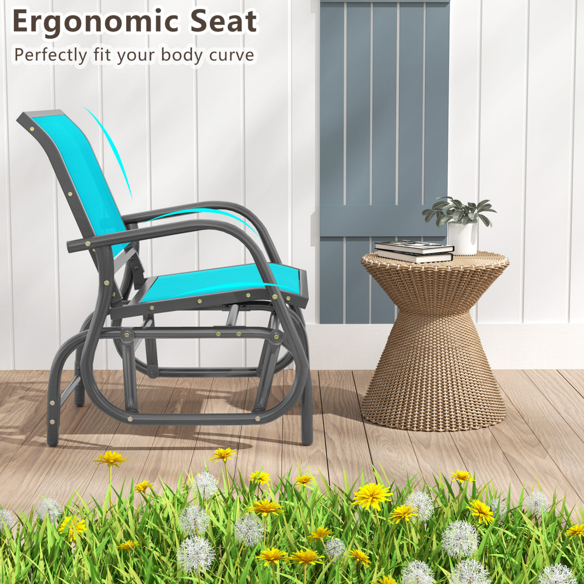 Outdoor Single Swing Glider Rocking Chair with Armrest-Turquoise