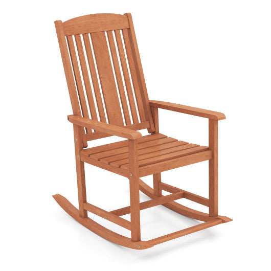 Outdoor Rocking Chair Solid Wood High Back Rocker with Slatted Seat