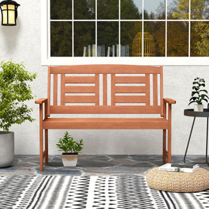 Outdoor Solid Wood Loveseat Hardwood 2-Seat Bench with Inclined Backrest and Slatted Seat