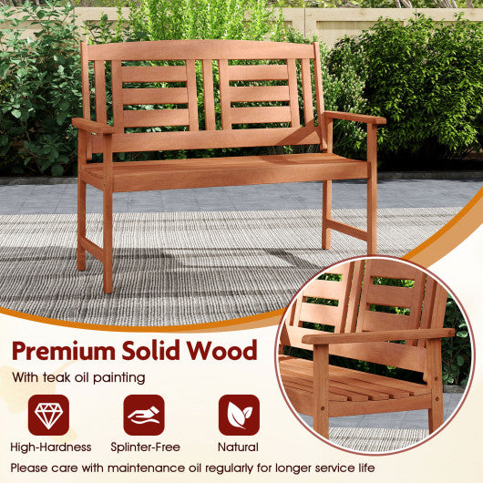 Outdoor Wooden Bench 2-Person Patio Bench with Slatted Backrest and Seat