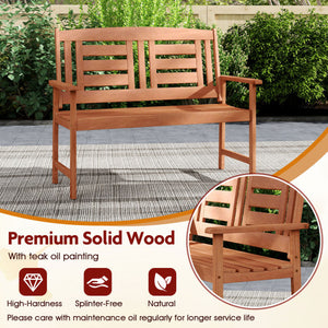 Outdoor Wooden Bench 2-Person Patio Bench with Slatted Backrest and Seat