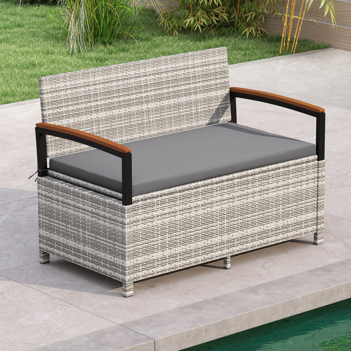 Outdoor Storage Bench Deck Box Patio Furniture with Cushion-Gray
