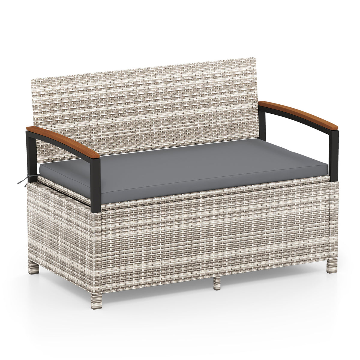 Outdoor Storage Bench Deck Box Patio Furniture with Cushion-Gray