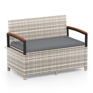 Outdoor Storage Bench Deck Box Patio Furniture with Cushion-Gray