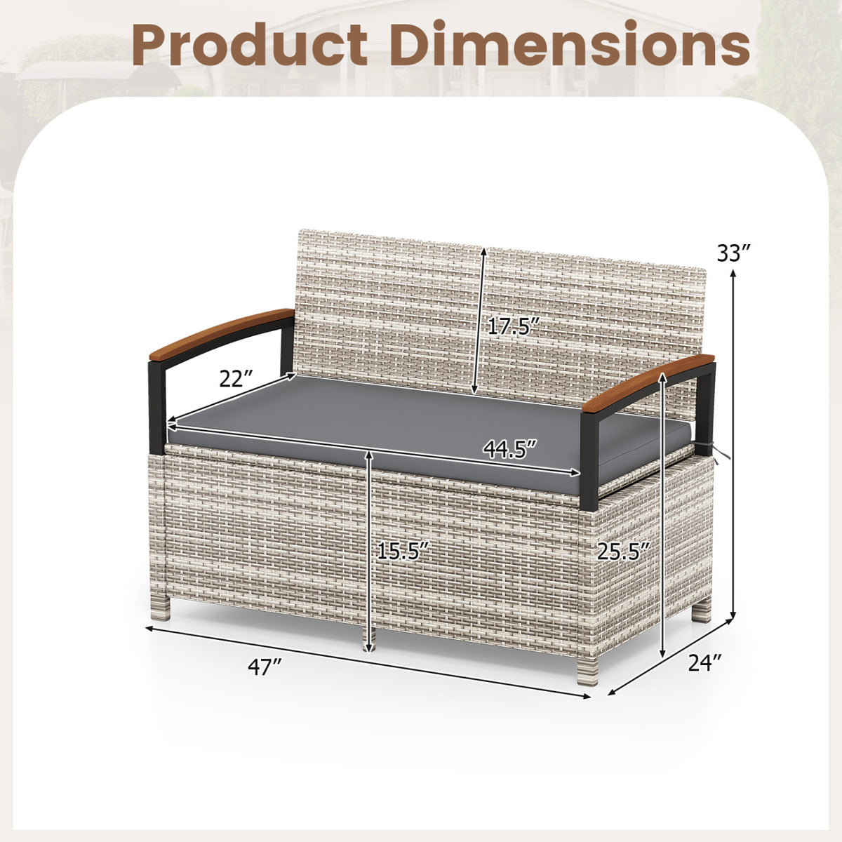 Outdoor Storage Bench Deck Box Patio Furniture with Cushion-Gray