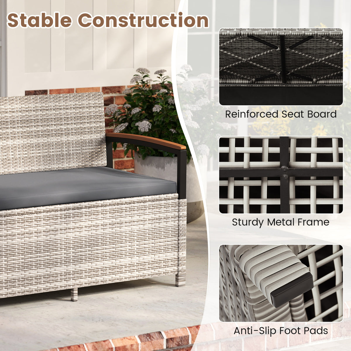 Outdoor Storage Bench Deck Box Patio Furniture with Cushion-Gray