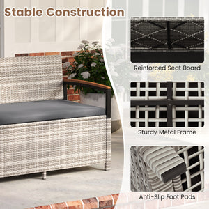 Outdoor Storage Bench Deck Box Patio Furniture with Cushion-Gray