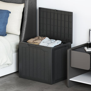 Outdoor Storage Box 25 Gallon Deck Box with Lockable Lid and Wicker-woven Texture-Black