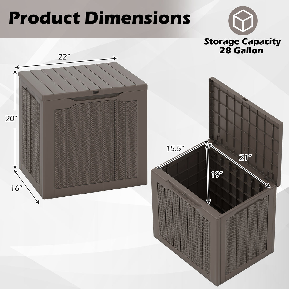 Outdoor Storage Box 25 Gallon Deck Box with Lockable Lid and Wicker-woven Texture-Brown
