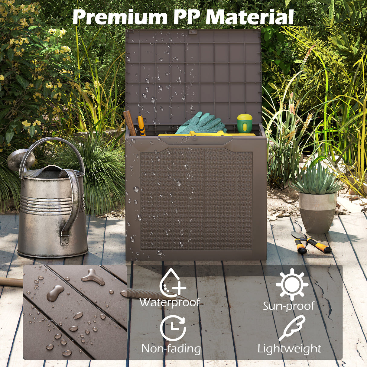 Outdoor Storage Box 25 Gallon Deck Box with Lockable Lid and Wicker-woven Texture-Brown
