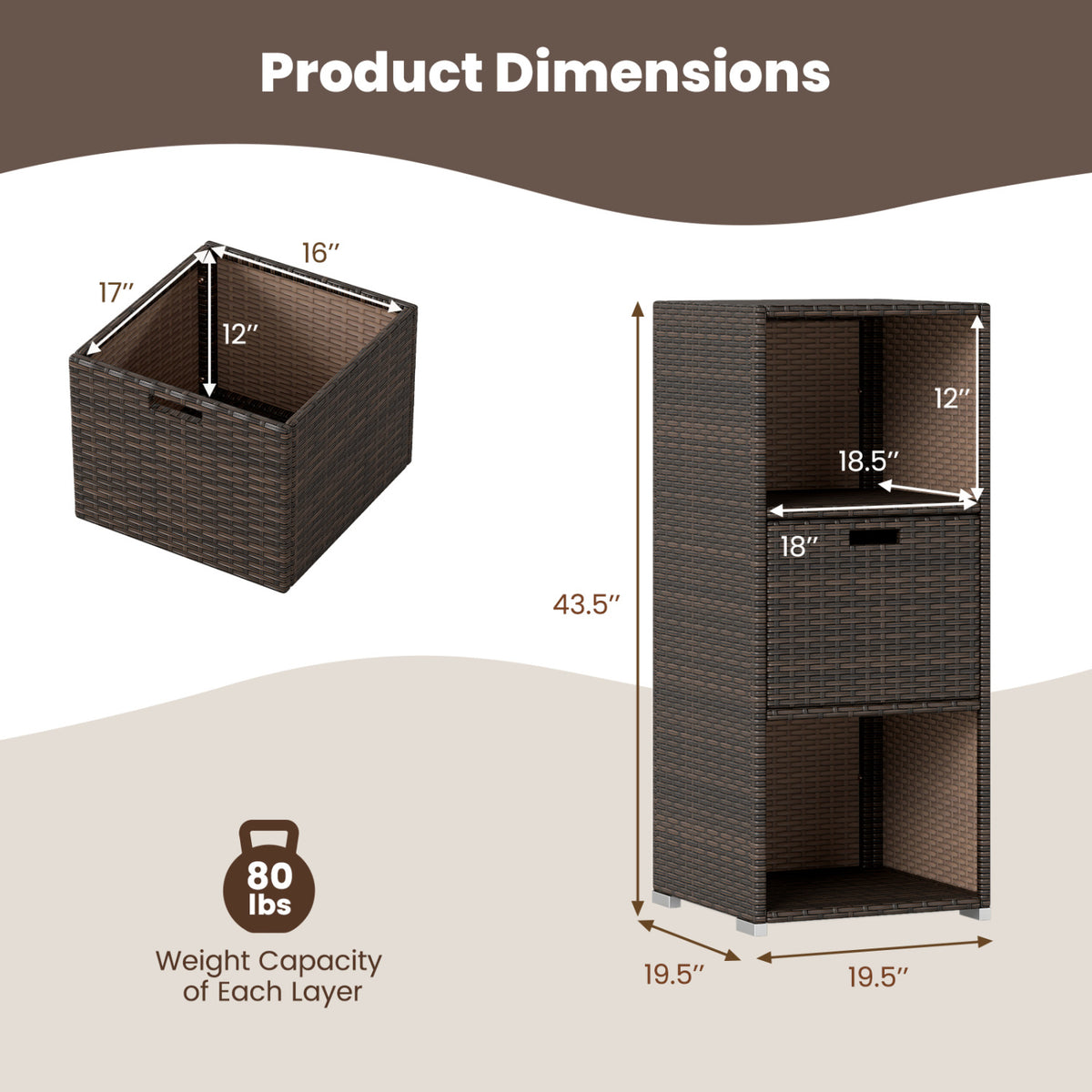Outdoor Storage Cabinet Patio Wicker Organizer with Drawer-Brown