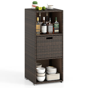 Outdoor Storage Cabinet Patio Wicker Organizer with Drawer-Brown