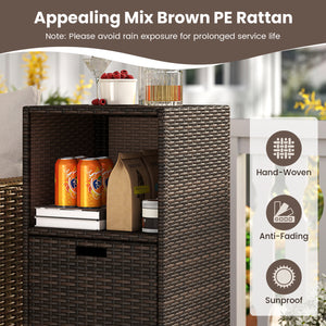 Outdoor Storage Cabinet Patio Wicker Organizer with Drawer-Brown