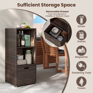Outdoor Storage Cabinet Patio Wicker Organizer with Drawer-Brown