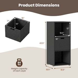 Outdoor Storage Cabinet Patio Wicker Organizer with Drawer-Black
