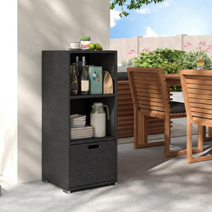 Outdoor Storage Cabinet Patio Wicker Organizer with Drawer-Black