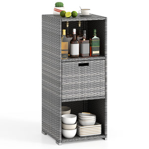 Outdoor Storage Cabinet Patio Wicker Organizer with Drawer-Gray