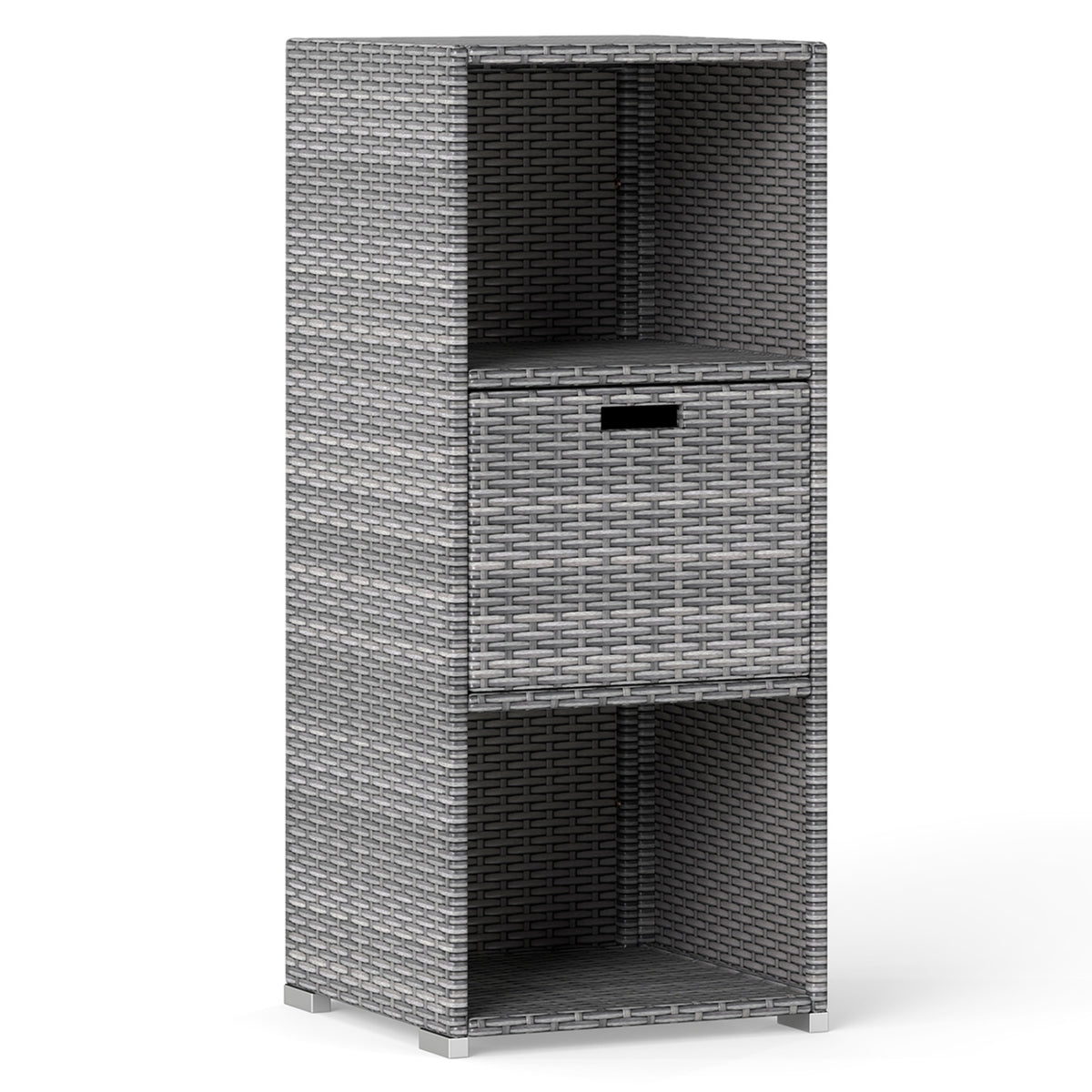 Outdoor Storage Cabinet Patio Wicker Organizer with Drawer-Gray