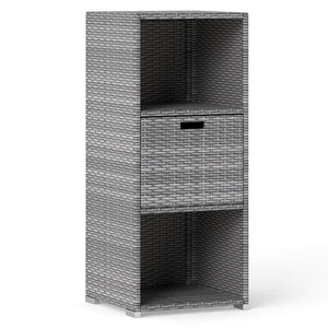 Outdoor Storage Cabinet Patio Wicker Organizer with Drawer-Gray