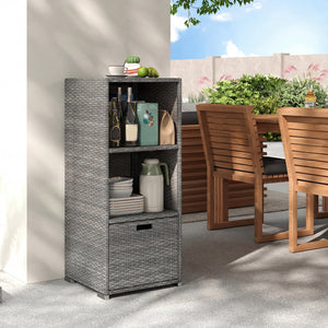 Outdoor Storage Cabinet Patio Wicker Organizer with Drawer-Gray