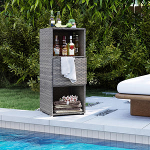 Outdoor Storage Cabinet Patio Wicker Organizer with Drawer-Gray