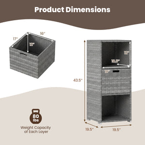 Outdoor Storage Cabinet Patio Wicker Organizer with Drawer-Gray