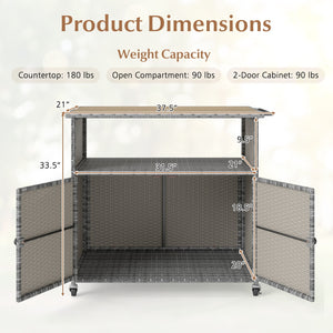 Outdoor Storage Cabinet with Acacia Wood Top and Lockable Wheels-Gray
