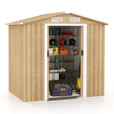 Weather Resistant Galvanized Steel Shed with Tilted Roof for Backyard Garden Patio Lawn-Natural
