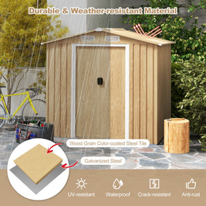Weather Resistant Galvanized Steel Shed with Tilted Roof for Backyard Garden Patio Lawn-Natural