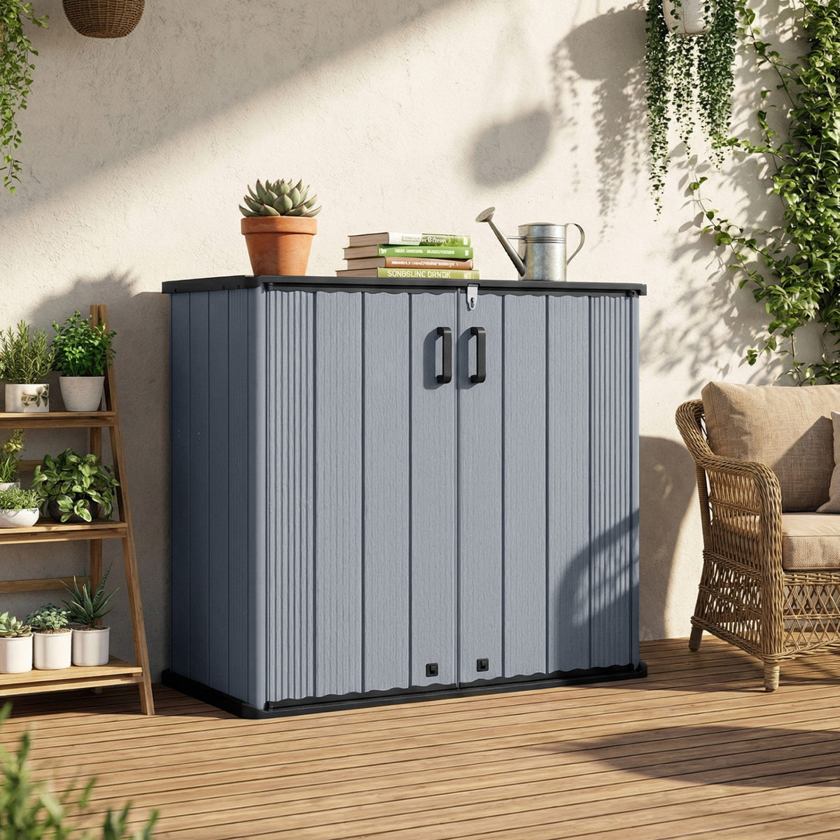 Outdoor 23.5 Cu.ft All-Weather Storage Box with Floor Lockable Door-Gray