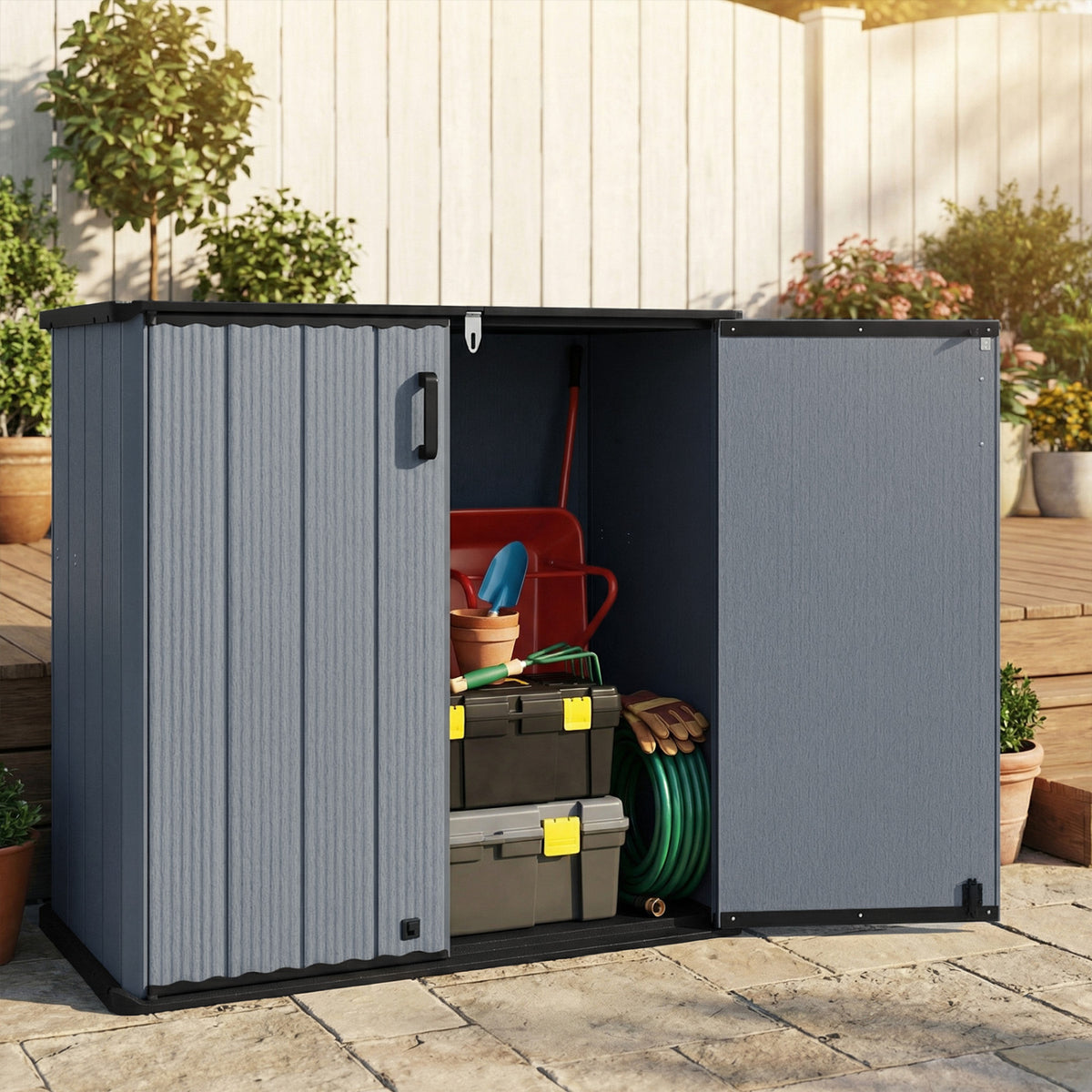 Outdoor 23.5 Cu.ft All-Weather Storage Box with Floor Lockable Door-Gray