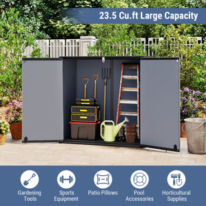 Outdoor 23.5 Cu.ft All-Weather Storage Box with Floor Lockable Door-Gray