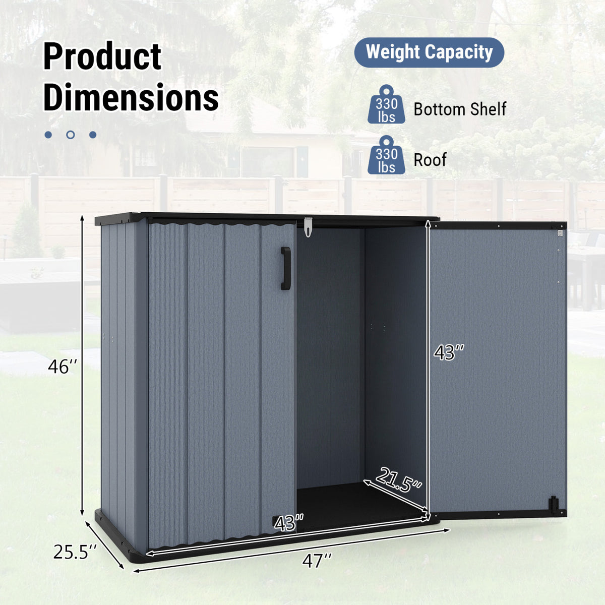 Outdoor 23.5 Cu.ft All-Weather Storage Box with Floor Lockable Door-Gray
