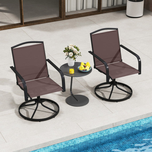 Outdoor Swivel Chairs Set of 2 with High Back and Breathable Seat-Coffee