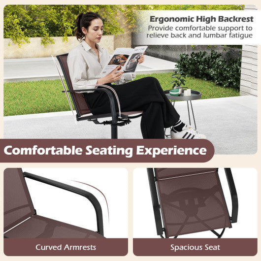 Outdoor Swivel Chairs Set of 2 with High Back and Breathable Seat-Coffee
