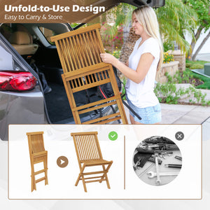 Outdoor Teak Wood Chairs Set of 2 with Slatted Seat and Backrest
