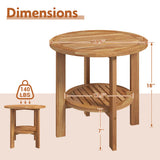 Outdoor Teak Wood Round Side Table Patio End Table with Slatted Storage Shelf