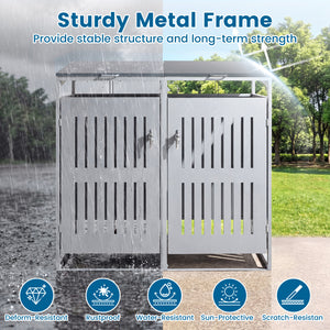 Outdoor Trash Can Storage Shed for 2 Bins with Gas Struts-Silver