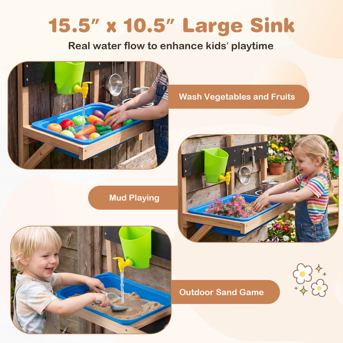 Outdoor Wall Mounted Mud Kitchen for Kids Ages 3+