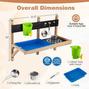 Outdoor Wall Mounted Mud Kitchen for Kids Ages 3+